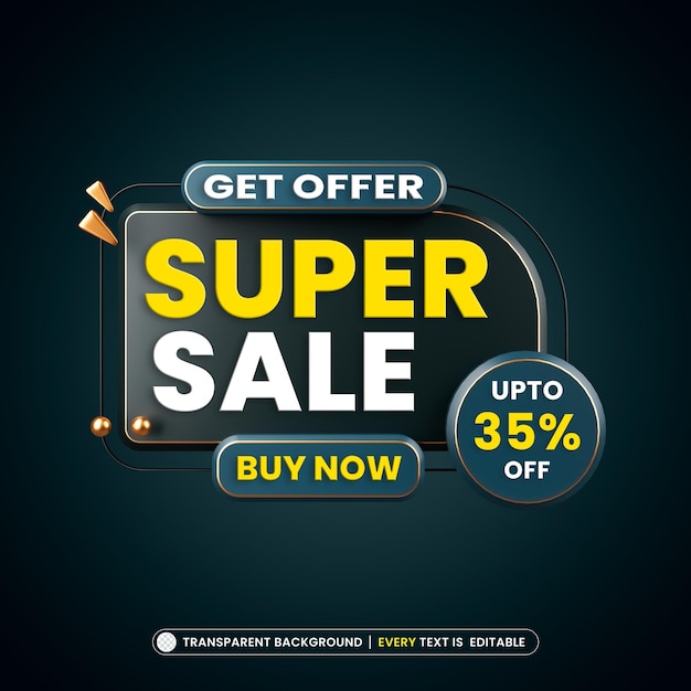 Banner promozionale Super Sale 3d con testo modificabile