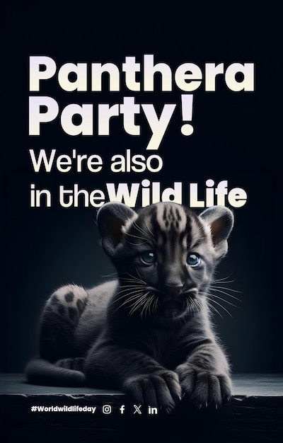 PSD banner psd editável modelo de mensagem de panteras texto editável dia mundial da vida selvagem