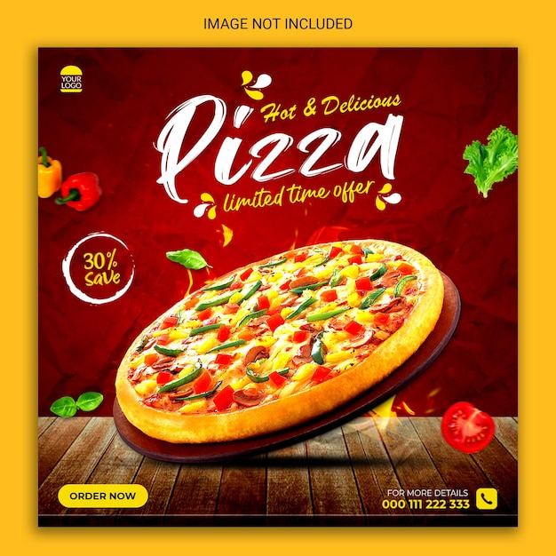 Banner de psd de publicación de redes sociales de pizza caliente y deliciosa