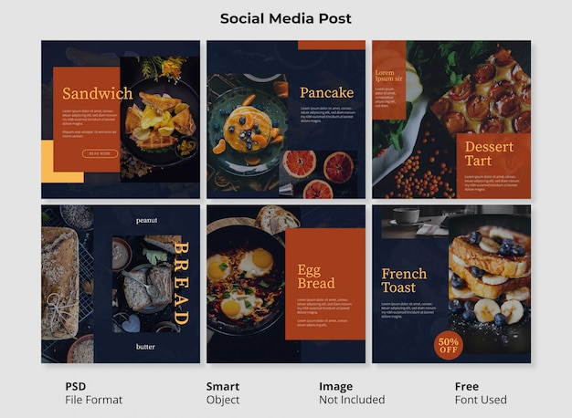 Banner de publicación de instagram de venta de alimentos y bebidas modernos editable con objeto inteligente psd