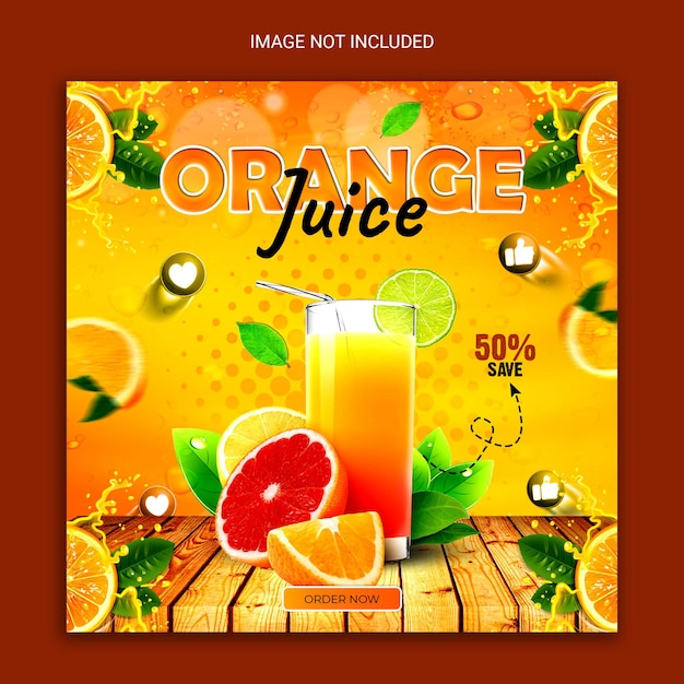 Banner de publicación de jugo de naranja en redes sociales.