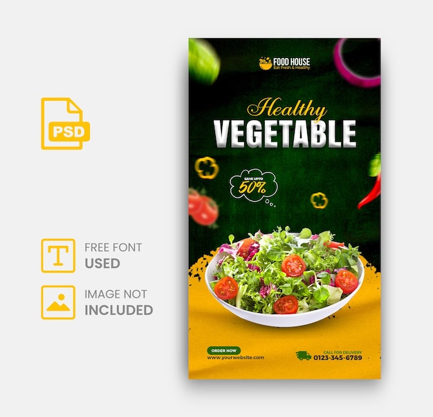 PSD banner de publicación de redes sociales de alimentos de verduras frescas para anuncios de facebook e instagram psd premium