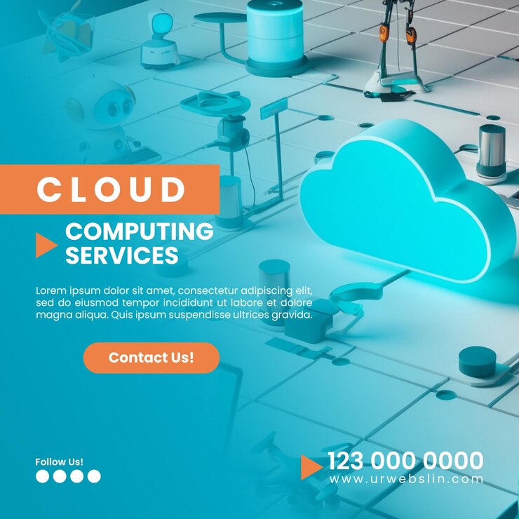 PSD banner de publicación en las redes sociales para la computación en la nube de tecnología