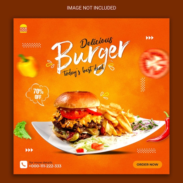 banner de publicación de redes sociales de hamburguesa súper deliciosa