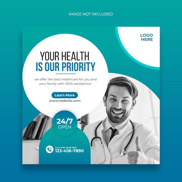 Banner de publicación de redes sociales médicas y plantilla de banner web