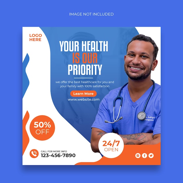Banner de publicación de redes sociales médicas y plantilla de banner web