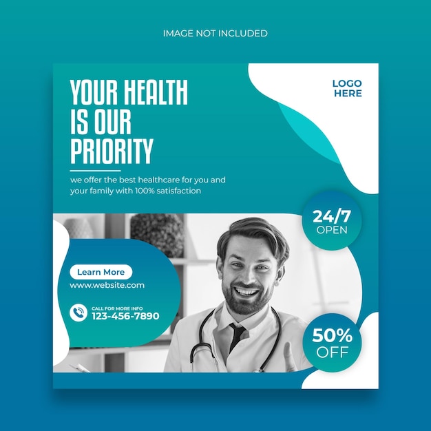 Banner de publicación de redes sociales médicas y plantilla de banner web