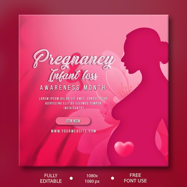 Banner de publicación en redes sociales del mes de concientización sobre el embarazo y la pérdida infantil en psd para mujeres embarazadas