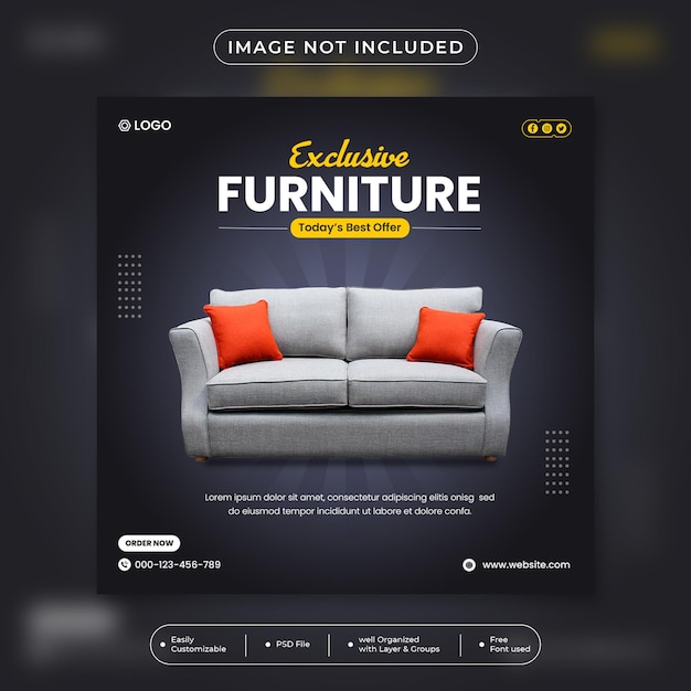 banner de publicación de redes sociales de producto de marca de muebles