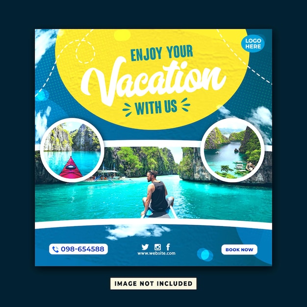 PSD banner de publicación de redes sociales de viajes y turismo o diseño de publicación de instagram de vacaciones de viaje psd