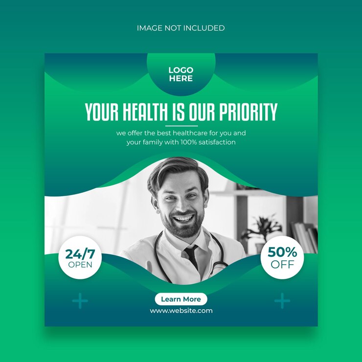 Banner de publicaciones médicas en redes sociales y plantilla de banner web