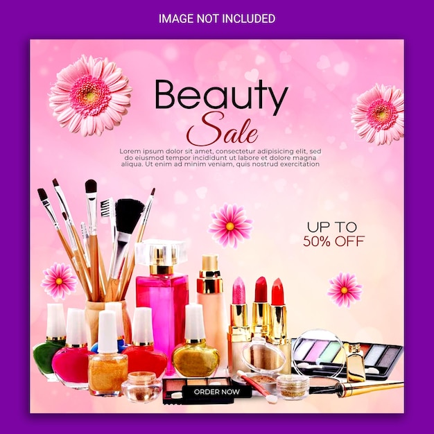 Banner de publicidad de redes sociales de venta de productos cosméticos de belleza