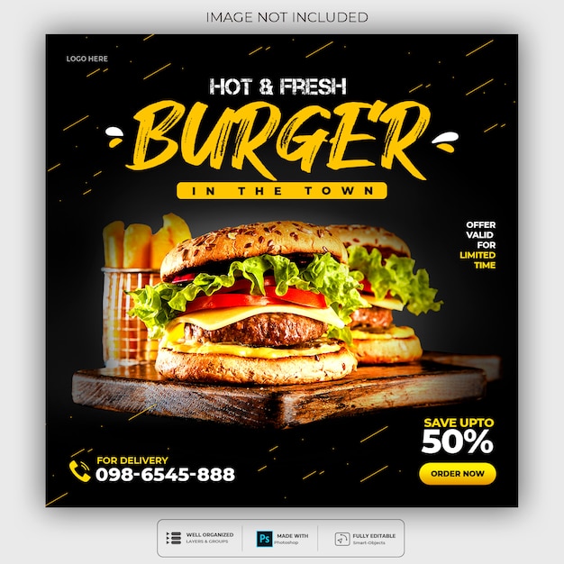 Banner quadrado burger para mídias sociais