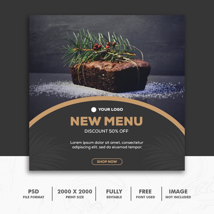 PSD banner quadrado comida restaurante ouro preto luxo