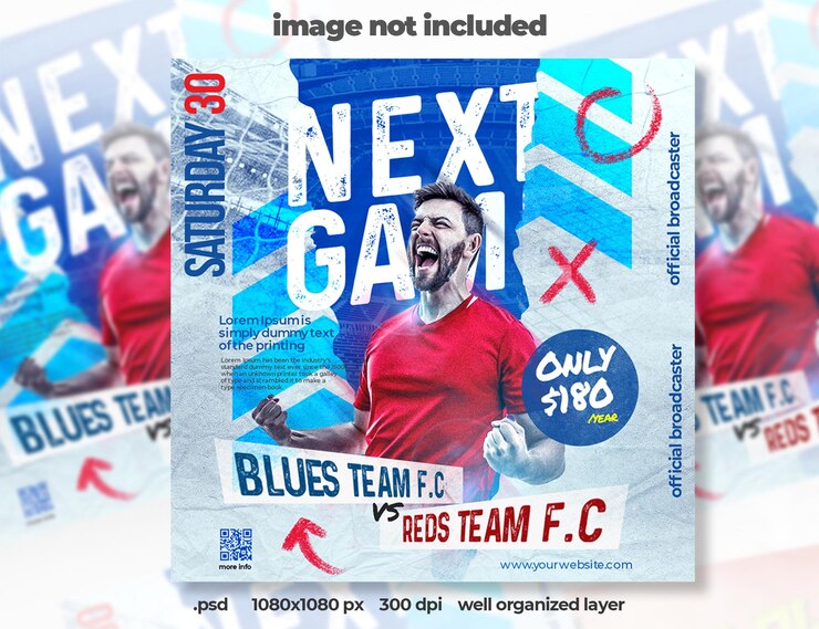 Banner quadrado de mídia social para cronograma de jogo da liga de futebol