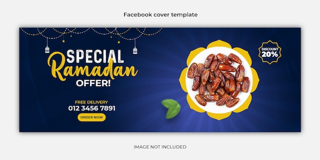 PSD banner de ramadán y comida islámica y diseño de plantilla de portada de facebook