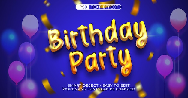 PSD banner realista fiesta de cumpleaños con texto editable estilo 3d efecto de texto premium psd