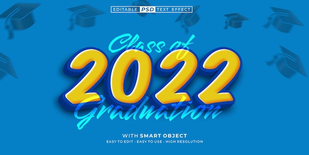 PSD banner realista photoshop clase de 2022 efecto de texto de graduación estilo de texto editable