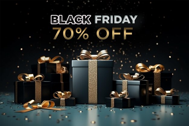 Banner realistico del black friday con sfondo a tema nero e dorato