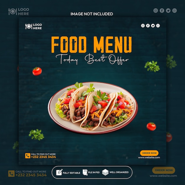 Banner de redes sociales de alimentos y plantilla de banner de Instagram