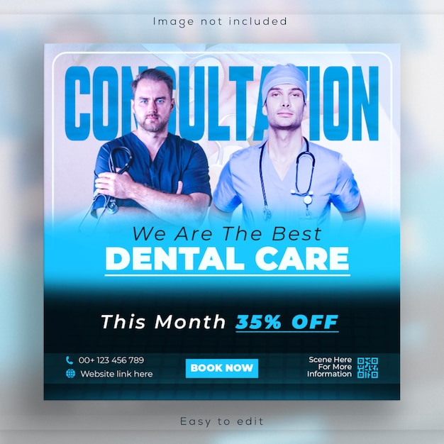 Banner de redes sociales de atención médica dental y dentista o diseño de plantilla de publicación de instagram