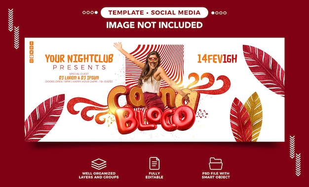 Banner de redes sociales carna bloco para eventos de carnaval.