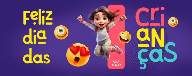 PSD banner de redes sociales feliz día del niño fondo morado