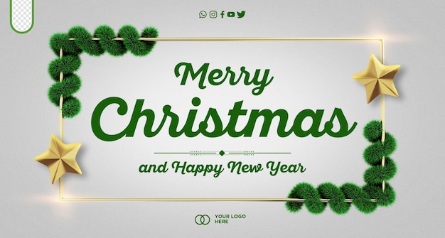 Banner de redes sociales de feliz navidad con adornos navideños
