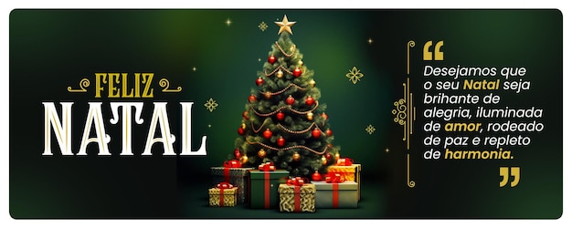 PSD banner de redes sociales feliz navidad con árbol de navidad