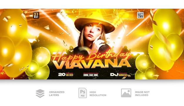 PSD banner de las redes sociales de la fiesta de cumpleaños