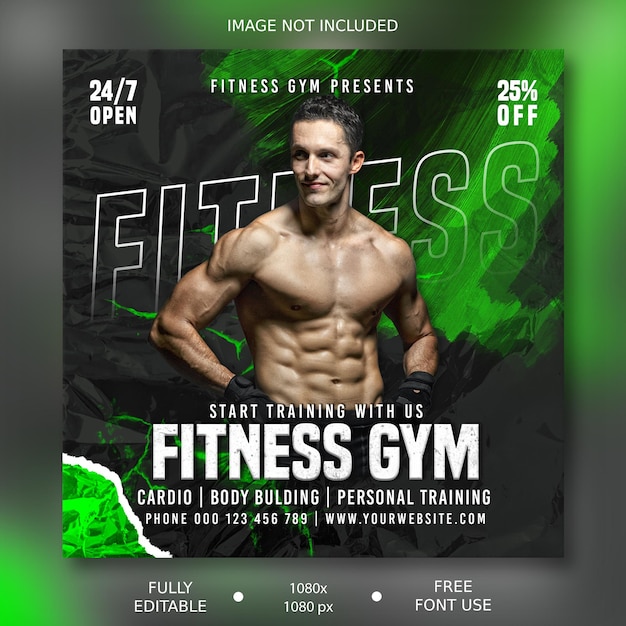 Banner de redes sociales de gimnasio y fitness llamativo PSD
