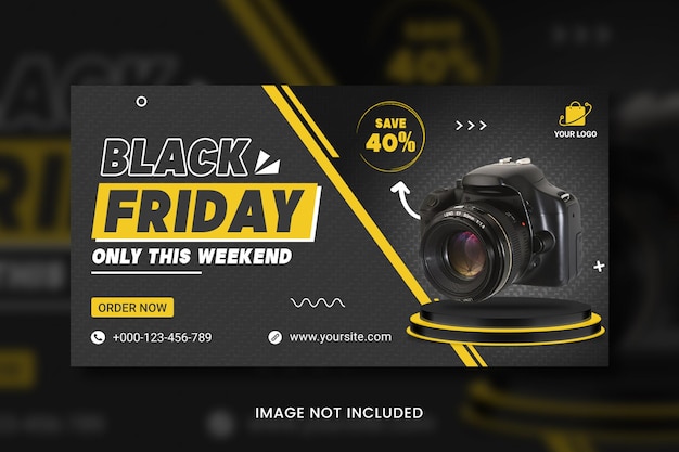 Banner de redes sociales de gran venta de viernes negro de cámara