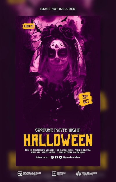 Banner de redes sociales de halloween party party night y plantilla de historia de instagram psd premium