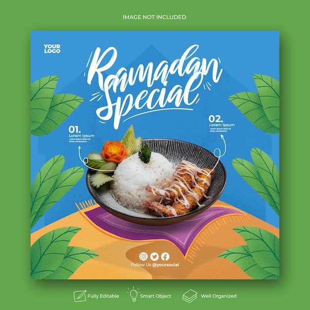 Banner de redes sociales de instagram de menú especial de ramadán