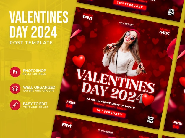 PSD banner de redes sociales o plantilla de publicación para el día de san valentín