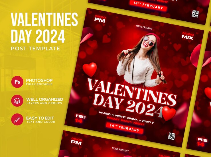 Banner de redes sociales o plantilla de publicación para el día de San Valentín