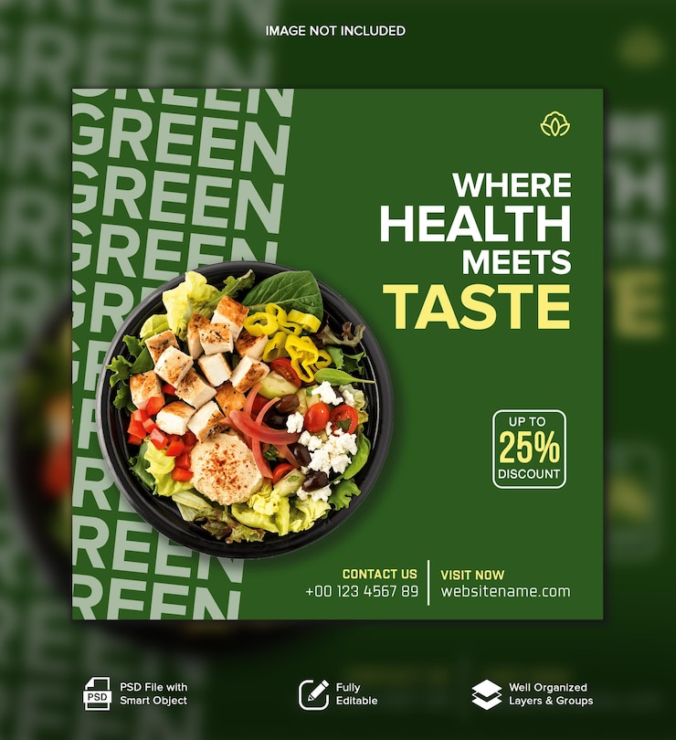 PSD banner de redes sociales y plantilla de publicación de instagram de comida saludable y sabrosa