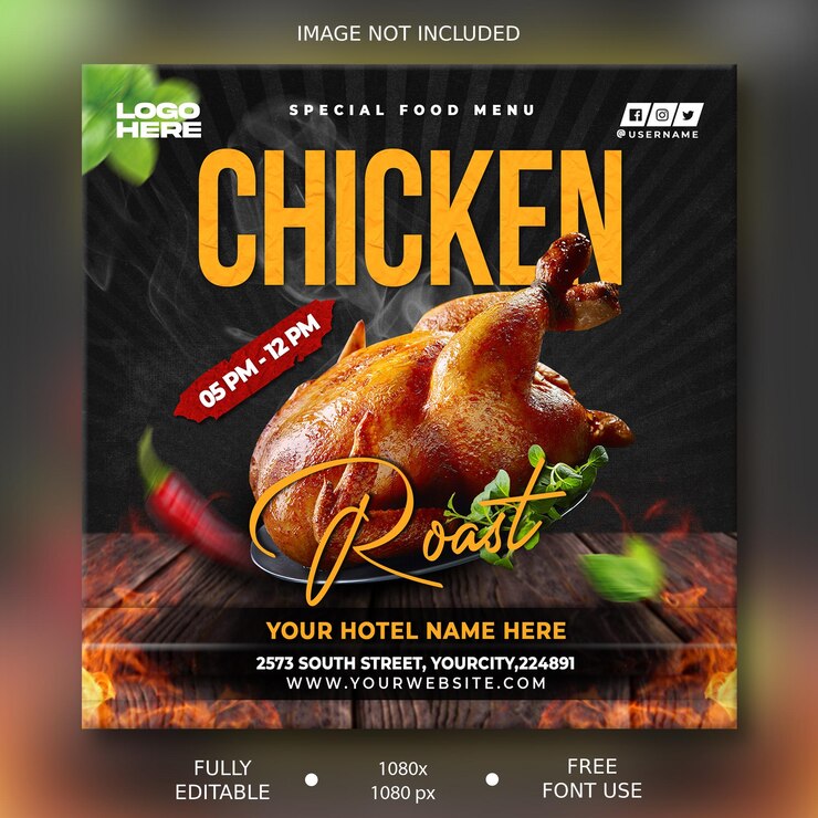 Banner de redes sociales de promoción de anuncios de restaurante de pollo