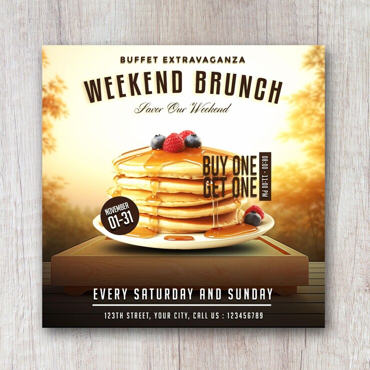 PSD banner de redes sociales de promoción de menú de comida de brunch de fin de semana