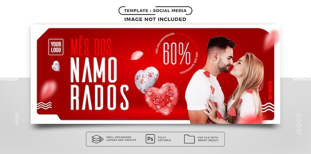 PSD banner de redes sociales promoción del mes de san valentín con hasta 60 de descuento