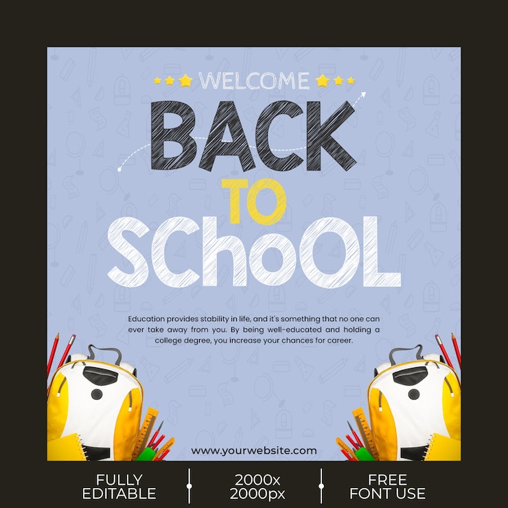 Banner de redes sociales PSD de regreso a la escuela o plantilla de publicación de Instagram