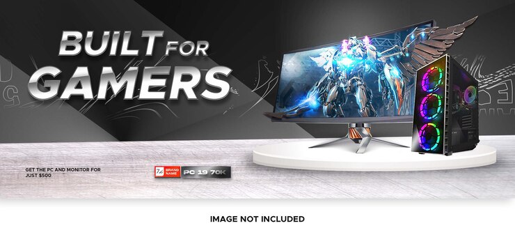 PSD banner de redes sociales publicitario de venta de productos de computadora para juegos