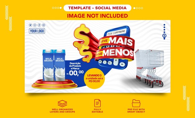 Banner de redes sociales supermercado toma más paga menos por las redes sociales