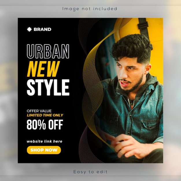 Banner de redes sociales de venta de moda urbana y plantilla de publicación de Instagram moderna