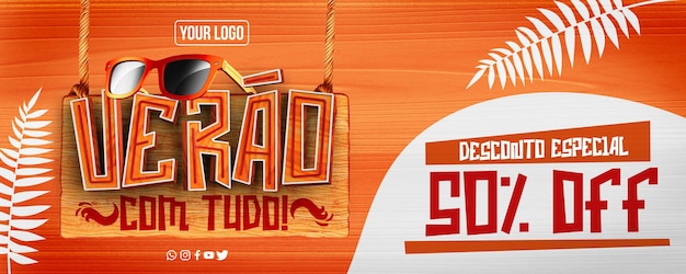 Banner de redes sociales de verano con todo hasta 50 de descuento.