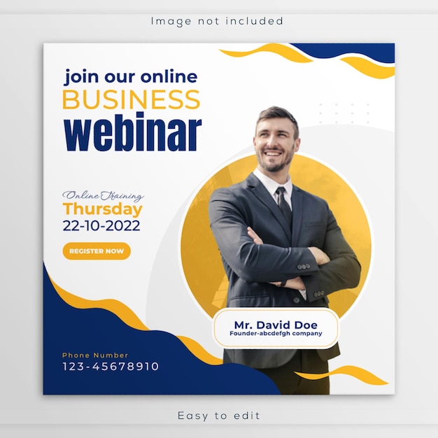 Banner de redes sociales de webinar corporativo Negocio de marketing digital Diseño de plantillas de publicaciones de Instagram