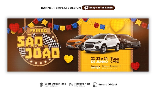 PSD banner saint john auto fair en rendu 3d portugais au brésil