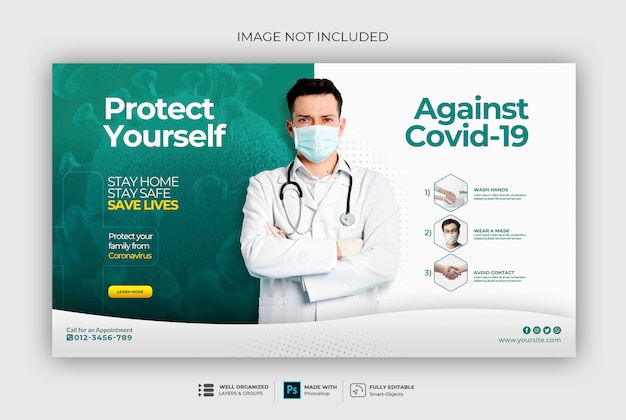 Banner de salud médica sobre la plantilla de banner web de coronavirus