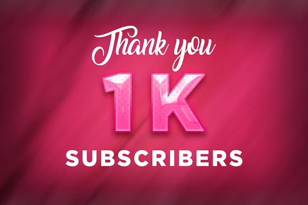 Banner de saludo de celebración de 1 k suscriptores con diseño rosa