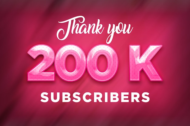 Banner de saludo de celebración de 200 k suscriptores con diseño rosa